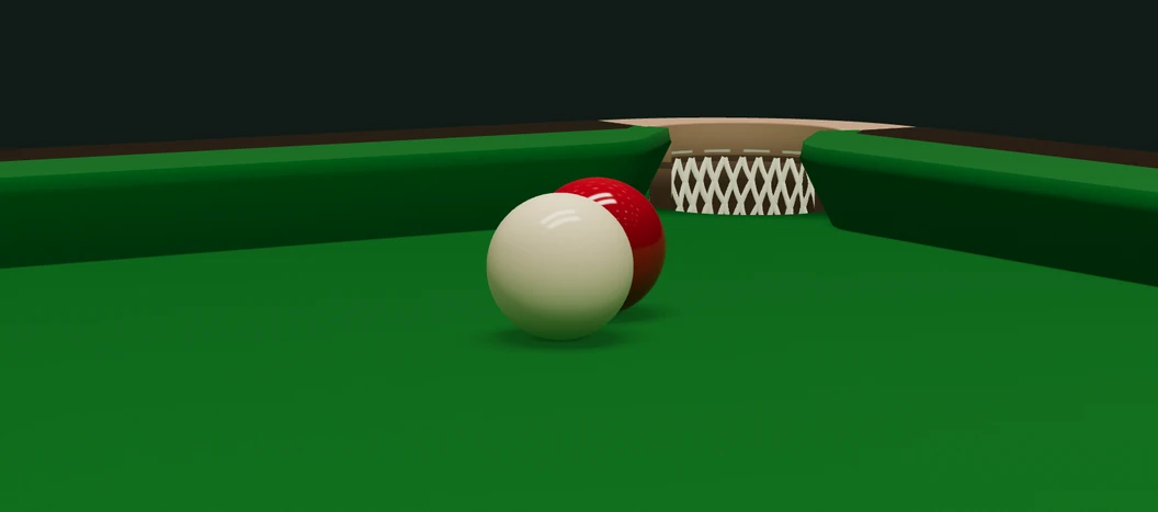 Close view of the cue ball contacting the object ball